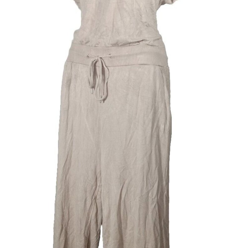 Rachel Zoe Women's Crop Jumpsuit Romper Wide Leg Tie Waist Short Sleeve Beige M